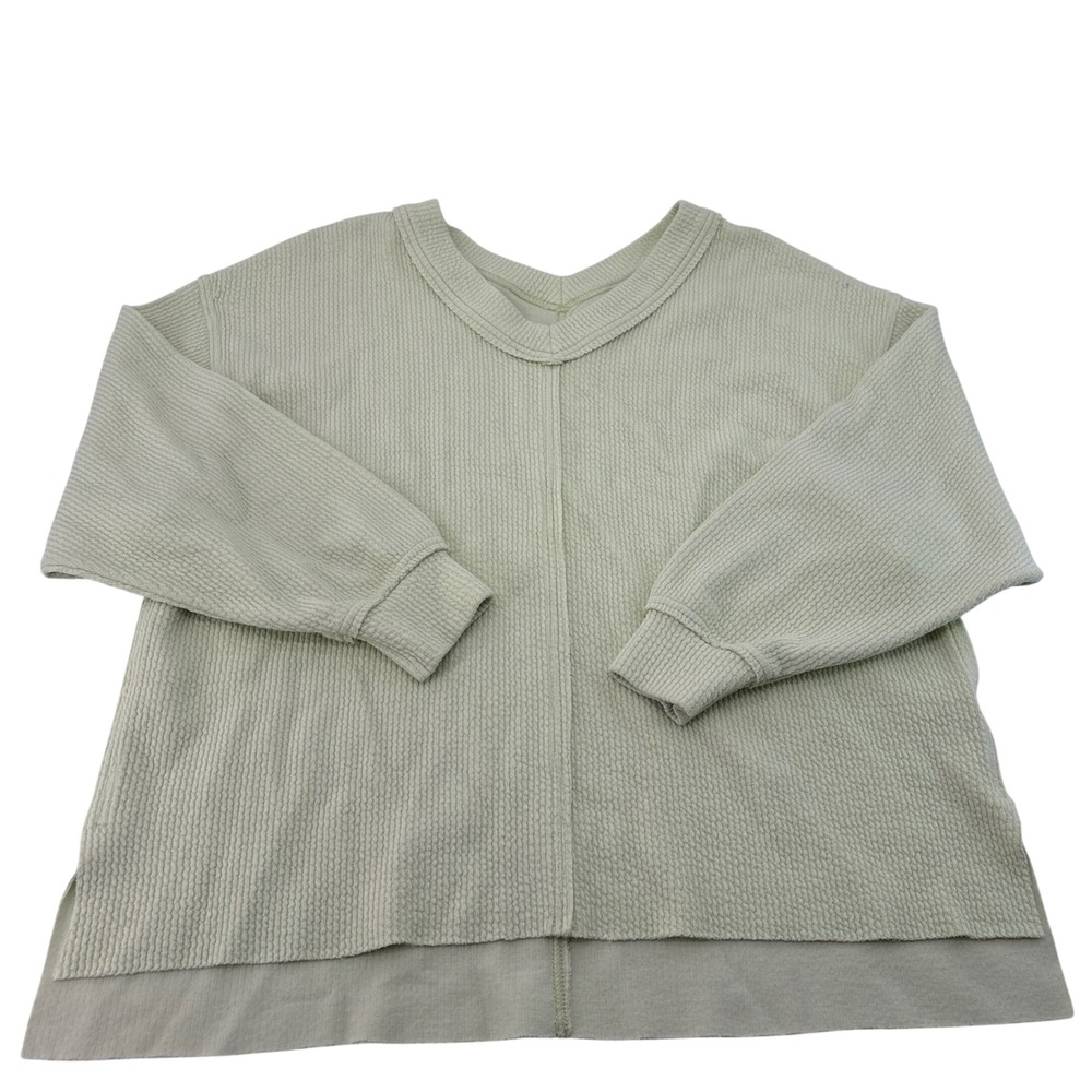 Aerie Womens Sage Green Waffle Knit V-Neck Oversized Sweatshirt‎ Size M 5680